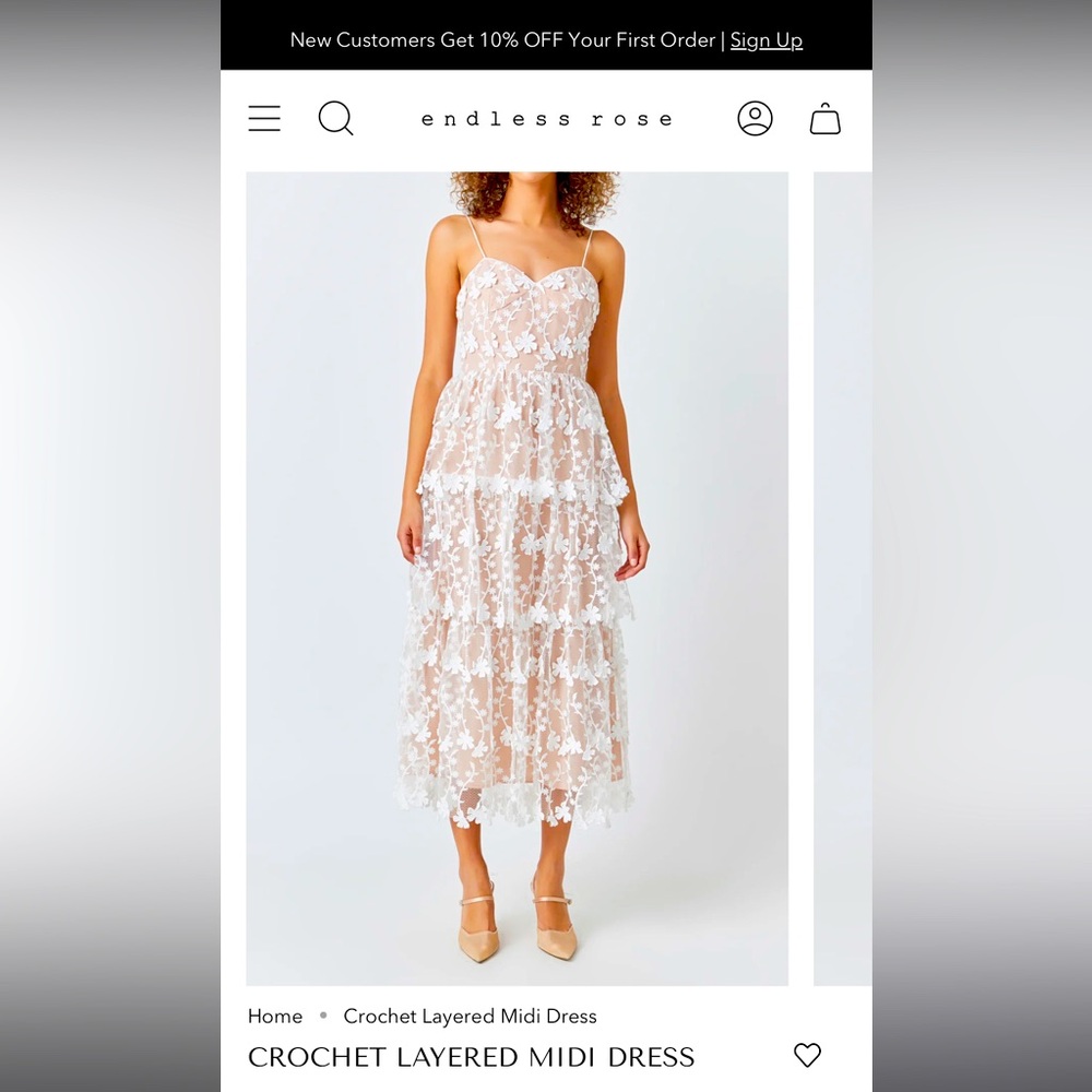 Endless Rose Crochet Layered Midi Dress, Size Medium